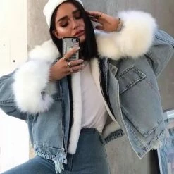 Jessica Bara Victoria Denim & Fur Jacket