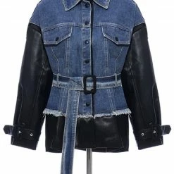 Jessica Bara Kasia Faux Leather And Denim Jacket Reve Doll Essentials