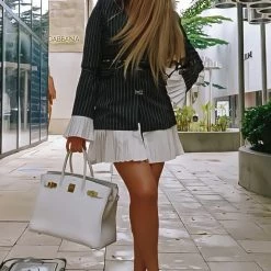 Jessica Bara Ellie Stripe Blazer With Pleated Hem