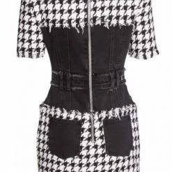 Jessica Bara Natalie Houndstooth Denim Mini Dress