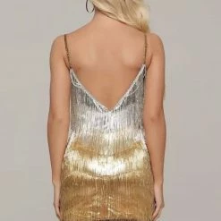 Jessica Bara Arielle Metallic Fringe Mini Dress