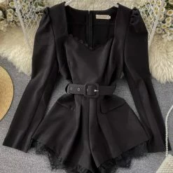 Influencer Style Jessica Bara Fulton Long Sleeve Lace Belted Romper