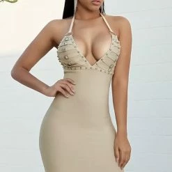 Jessica Bara Jayana V Neck Backless Midi Dress