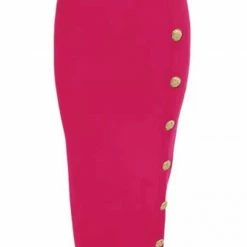 Reve Doll Essentials Jessica Bara Nathalie Gold Button Bandage Midi Dress