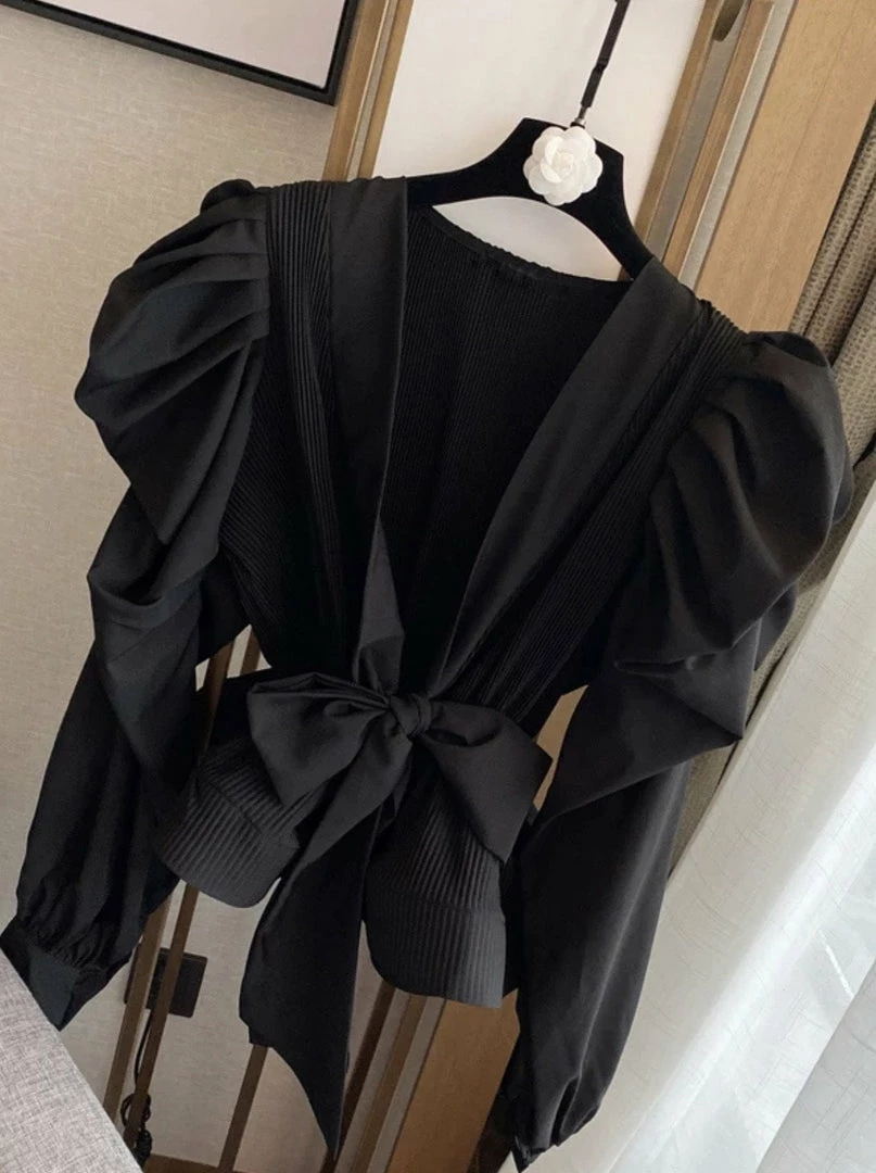 Jessica Bara Esma Puff Sleeve Belted Wrap Top Reve Doll Essentials