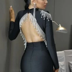 Birthday Suit Jessica Bara Talia Rhinestone Tassel Backless Mini Dress