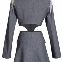 Jessica Bara Siera Rhinestone Tassel Cut Out Blazer Dress Birthday Suit