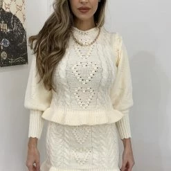 Jessica Bara Lottie Fuzzy Knit Sweater And Skirt Two Piece Set