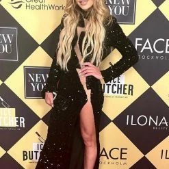 Jessica Bara Spencer Irregular Mesh Cut Out Sequin Gown