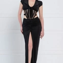 Jessica Bara Khaleesi Crop Top And Ruched Skirt Two Piece Set Two Piece Sets