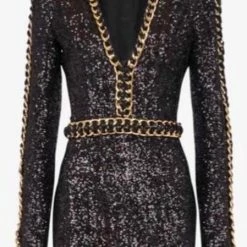 Jessica Bara Shareen Sequin Chain Mini Dress