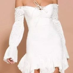 Jessica Bara Lannie Off The Shoulder Eyelet Mini Dress