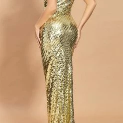 Jessica Bara Adrian One Shoulder Sequin Bodycon Gown