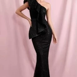 The Event Shop Jessica Bara Kumasi One Shoulder Glitter Ruffle Gown
