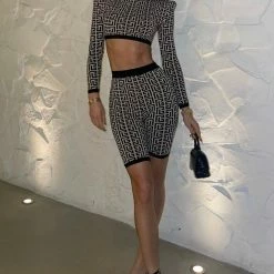 ReveBoutique Influencer Style Jessica Bara Bella Long Sleeve And Shorts Two Piece Set