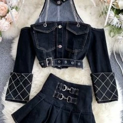 Jessica Bara Zachary Denim Top And Skirt Two Piece Set