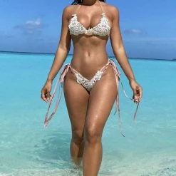 Jessica Bara Linda Lace Rhinestone Bikini Set Influencer Style