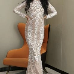 Jessica Bara Jazlyn Long Sleeve Lace Bodycon Gown