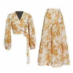 Jessica Bara Rhea Long Sleeve Top And Maxi Skirt Two Piece Set