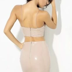 Jessica Bara Ari Faux Leather Crop Top And Skirt Two Piece Set