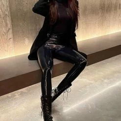Influencer Style Commando Faux Patent Leather Leggings With Perfect Control