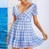Jessica Bara Gail Plaid V Neck Mini Dress Summer Lovin'