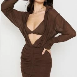 Summer Lovin' Jessica Bara Thatcher Long Sleeve Mesh Shirt Dress