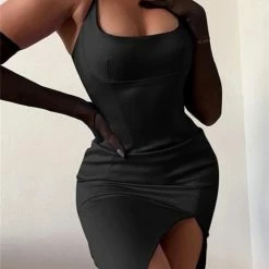 Jessica Bara Raelyn Silk Bodycon Midi Dress And Gloves Two Piece Set Influencer Style