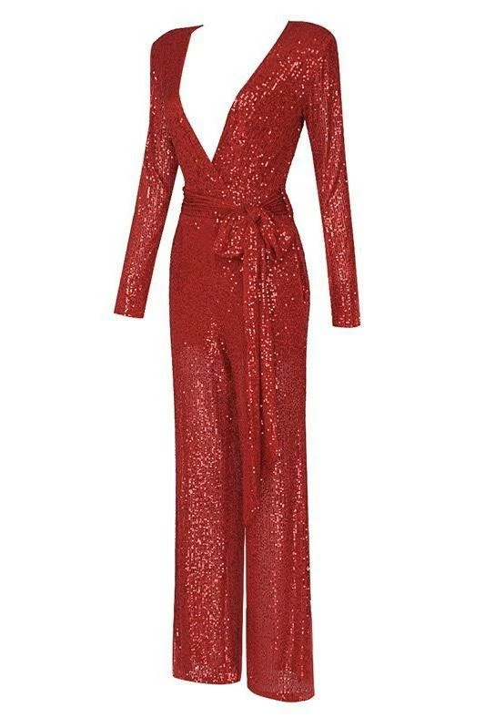 Jessica Bara Chantria Sequin V Neck Jumpsuit The Event Shop