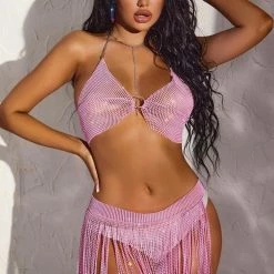 Summer Lovin' Jessica Bara Dalia Rhinestone Top And Fringe Skirt Two Piece Set