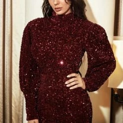 Jessica Bara North Puff Shoulder Sequin Gown