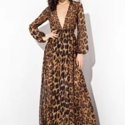 Influencer Style Jessica Bara Leona Leopard Long Sleeve Chiffon Playsuit