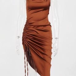 Jessica Bara Silas Satin Ruched Midi Dress Influencer Style
