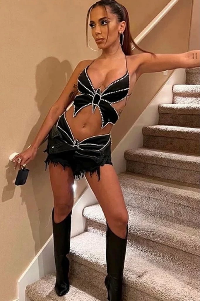 Jessica Bara Arina Butterfly Rhinestone Backless Crop Top