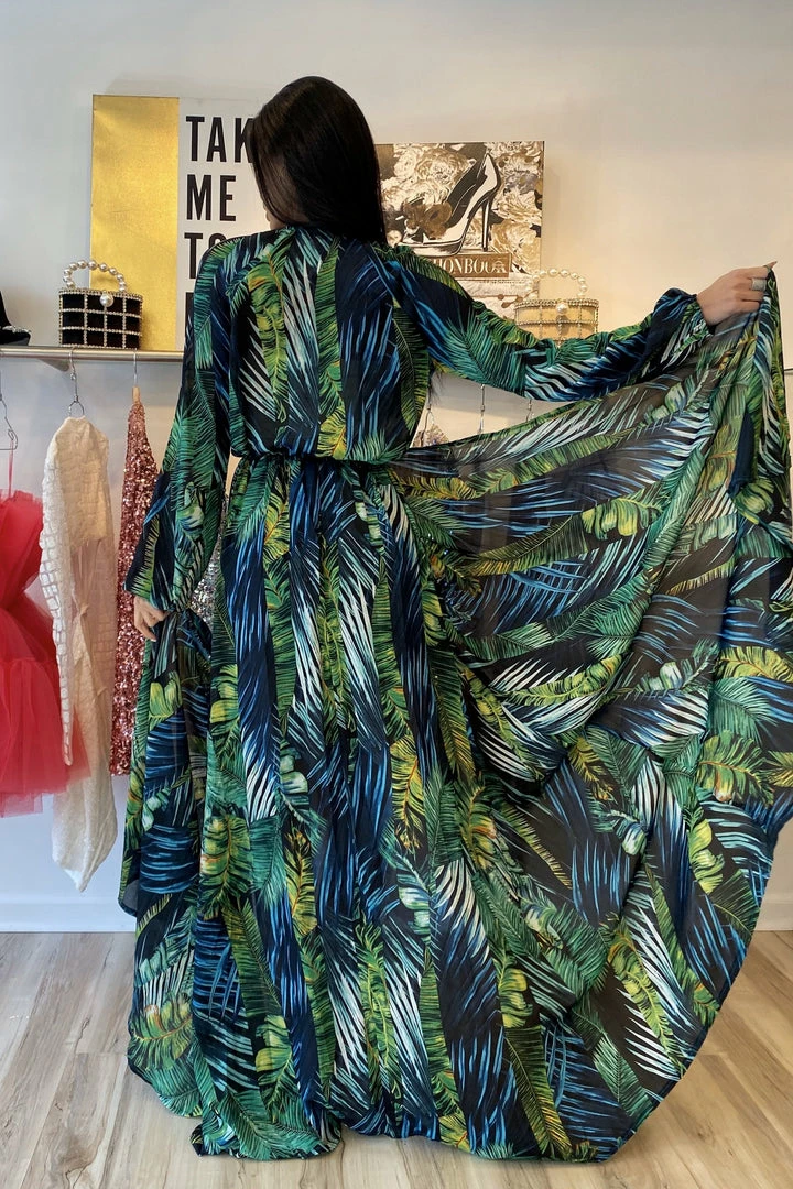 Jessica Bara Carter Tropical Print Maxi Romper Influencer Style