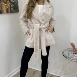 Jessica Bara Bently Genuine Rabbit Fur Belted Jacket