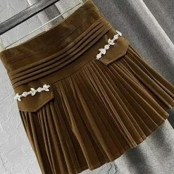 Reve Doll Essentials Jessica Bara Reena Suede Pleated Crystal Mini Skirt