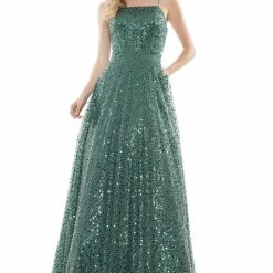 The Event Shop Colors Dress Sequin A Line Lace Up Back Gown