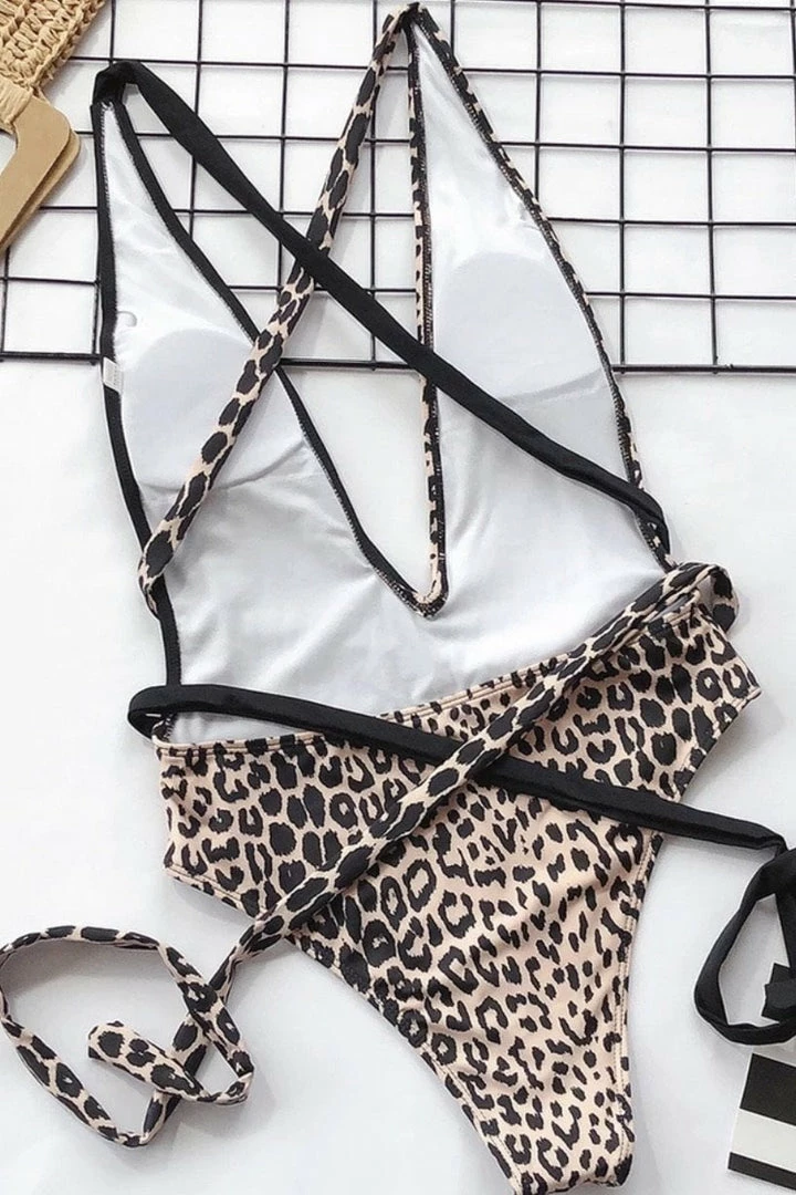 Influencer Style Jessica Bara Kendric Leopard Strappy Back Swimsuit