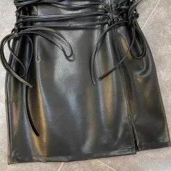 Bottoms Jessica Bara Loren Leather Rope Tie Mini Skirt