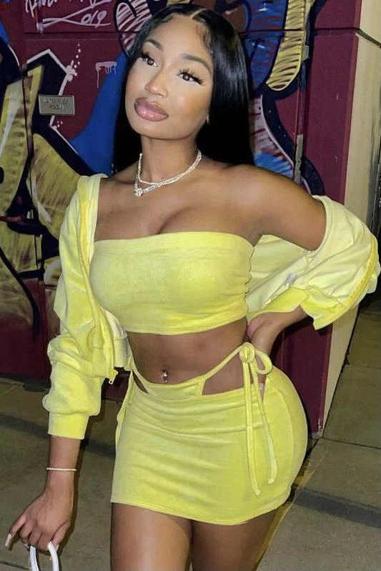 Jessica Bara Winnie Track Hoodie And Mini Skirt Three Piece Set