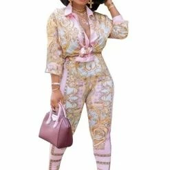 Summer Lovin' Jessica Bara Pandora Printed Blouse And Pant Two Piece Set