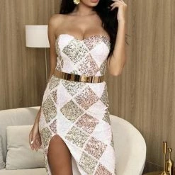 Birthday Suit Jessica Bara Sasha Strapless Sequin Bodycon Midi Dress