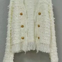 Jessica Bara Joannette Gold Button Fringe Cardigan Reve Doll Essentials
