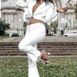 Jessica Bara Beatrix Fringe Blazer And Pant Two Piece Set