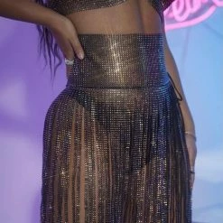 Jessica Bara Velora Rhinestone Top And Fringe Skirt Two Piece Set Birthday Suit