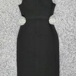 Jessica Bara Olive Pearl Cut Out Dress