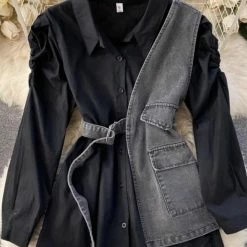 The Denim Destination Jessica Bara Jaggy Long Sleeve Button Down Denim Shirt Dress