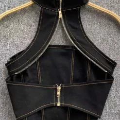 Jessica Bara Nazzie Denim Halter Cut Out Top The Denim Destination