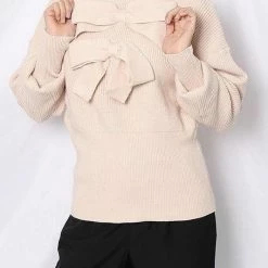 Jessica Bara Kennedy Bowknot Long Sleeve Sweater